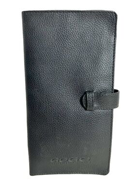 GoGo Travel Black Pebbled Leather Passport Checkbook Tab Closure Organizer Black